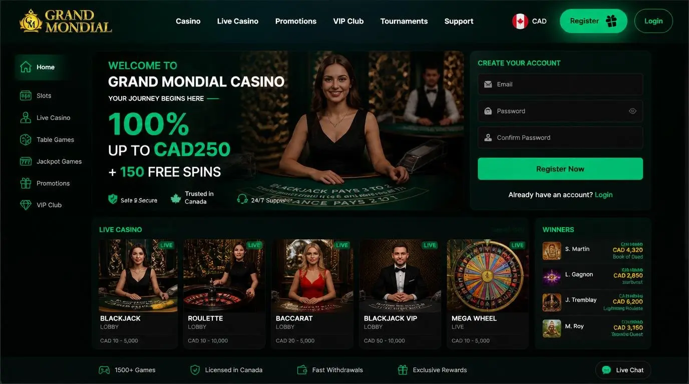 A sleek welcome bonus graphic with live casino ambience