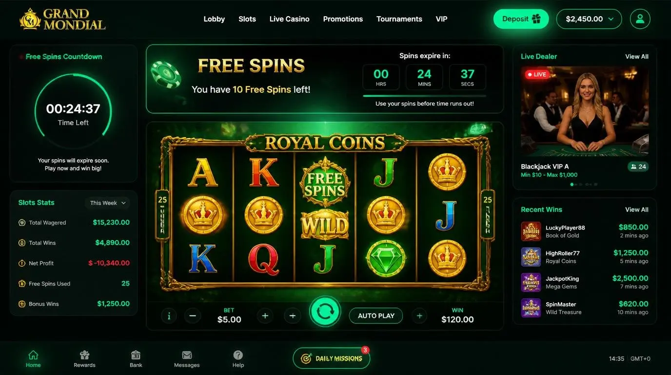 Overview of free spin offers with expiry times and live casino feel